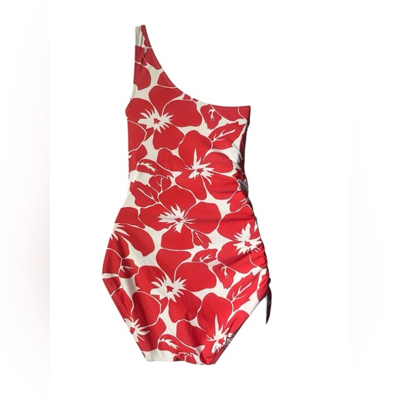 VINCE CAMUTO hibiscus flower one shoulder one piece swimsuit size 10 NWT - Picture 3 of 10